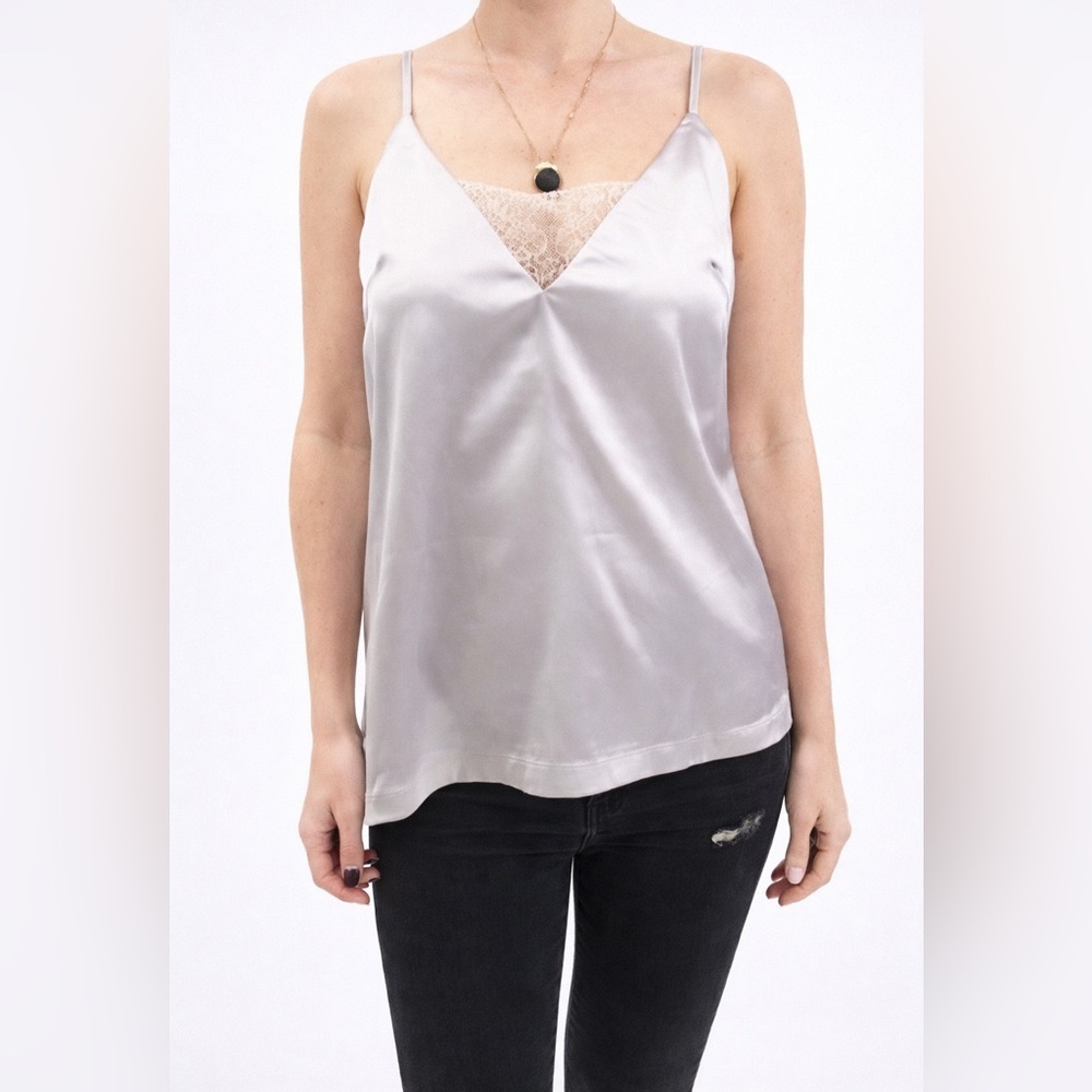 LF Seek The Label Silver Satin Lace Cami Small Strappy Back Y2K Going Out Top